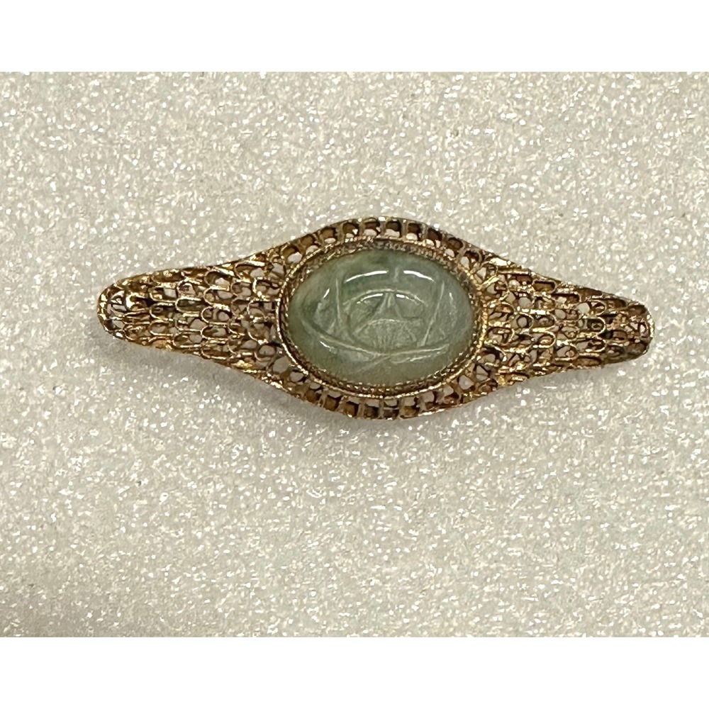 Vintage Chinese Gold Gilt Filigree & Jade Pin